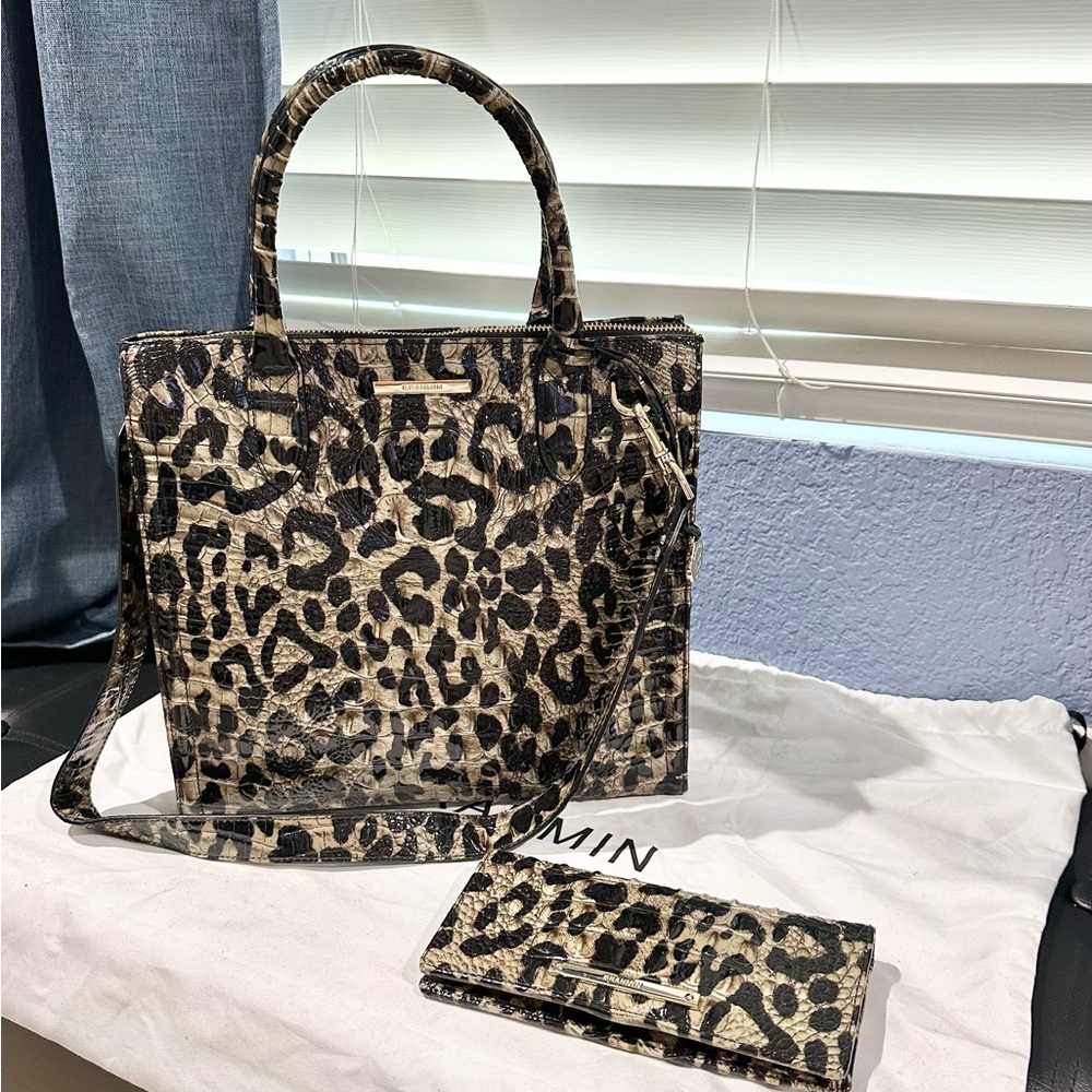 Brahmin Caroline Snow Leppard Croc embossed bag with wallet!